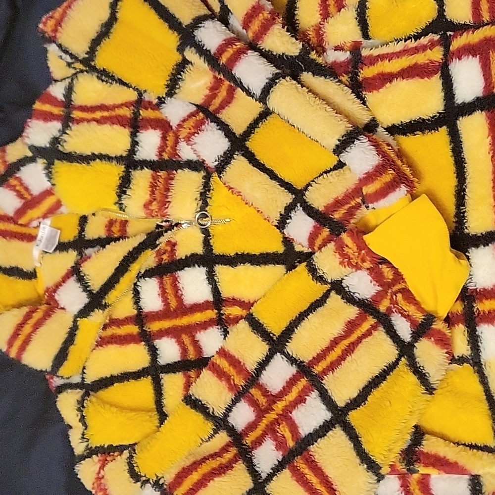 Yellow plaid fuzzy sweatshirt